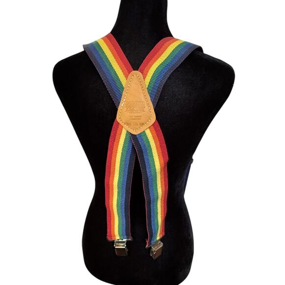 Clip on Rainbow Suspenders Custom Leathercraft #110 RB Cowhide Nylon Festival - Picture 3 of 5
